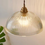HJXDtech Luminaire Suspension Dôme en Verre Transparent Vintage Industrielle avec Base E27 en Laiton Cuivre Lustre Loft Lampe suspendue au plafond (25cm)