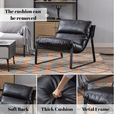 Wahson Fauteuil de Salon Confortable en Similicuir, Chaise Relaxant avec Siège Épais, Fauteuil Lounge de Structure Métal, Chaise Loisirs pour Salon et Chambre, Noir