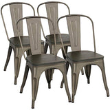 Yaheetech Lot de 4 Chaises Salle à Manger Industriel Empilable Tabouret Cuisine Jardin Balcon Métallique Marron en Fer/Métal Bois 45 cm de Hauteur Capacité de 150 kg Exterieur Interieur
