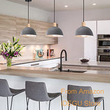 iDEGU Lustre Suspension Rétro Suspension Luminaire Moderne Style Demi-Cercle Plafonnier E27 en Bois Métal Lampe Suspension pour Chambre Salle à Manger Cuisine, Ø 20CM (Gris 1 pack)