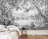 MUNXIN WALLPAPER Papier Peint Panoramique 3D Forêt En Noir Et Blanc Jungle Peinte À La Main Moderne Papier Peint 3D Intissé Décoration Murale