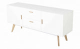 ACTUAL DIFFUSION Buffet Blanc 2 Portes 2 Tiroirs 4 Pieds Chêne Vintage, 40x160x70 cm