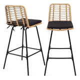 IDMarket - Lot de 2 tabourets de Bar Summer Effet rotin Pied métal Noir