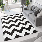 TAPISO Bali Tapis de Salon Chambre Ado Design Moderne Blanc Noir Géométrique Zigzag Poil Court Lisse 300 x 400 cm