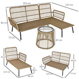 Outsunny Salon de Jardin d'angle 4 pers. Style Colonial Table Basse Coussins Grand Confort Inclus résine tressée Beige