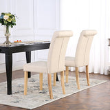 The Home Garden Store Lot de 6 Premium Tissu Lin Chaises de Salle à Manger défilement Haut Dossier Crème