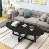 HAOXIANG Table Basse Nordique en Bois Massif, Petit Appartement Ovale Canapé Table D'appoint Maison Salon Chambre Balcon Table De Négociation, Longueur 39.4",Noir