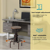 LIFEZEAL Tabouret de Bar Industriel, Hauteur Réglable 59,5-75CM, Tabouret Cuisine Rond Pivotant 360° avec Repose-Pieds, Siège en Pin 33x33CM, Support en Tube de Fer avec Charge de 150 KG, Bronze