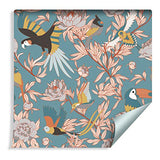 Muralo Papier Peint Feuilles, Fleurs et Oiseaux Exotiques Vinyle Faune et Flore Décoratif Végétation - 241512695