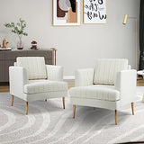 HULALA Home Fauteuil d'appoint en Velours Fauteuil Club Moderne en Velours avec Coussin Amovible et Pieds en Métal Doré Canapé capitonné en Velours pour la Réception des Clients Blanc
