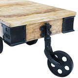 vidaXL Table Basse avec Roues de Salon Bois de manguier Brut Meuble de Rangement