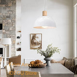 iDEGU Lot de 2 Lustres Suspensions Rétro Suspension Luminaire Moderne Style Demi-Cercle Plafonnier E27 en Bois Métal Lampe Suspension pour Chambre Salle à Manger Cuisine, Ø 20CM (2 Pack Blanc)