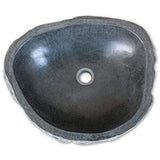 vidaXL Lavabo en Pierre de Rivière Ovale Lave-Mains de Salle d'Eau Vasque à Poser de Toilette Lave-Mains de Salle de Bain Maison 38-45 cm