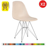 Decopresto Lot 2 x Chaise Design Scandinave Retro Creme Pieds Acier Metal Chrome DP-DSR-CR-2P