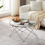 SICOTAS Table Basse Ronde, Table de Salon en Verre Trempé Table Basse Moderne avec Cadre en Métal pour Le Salon, la Salle à Manger, la Décoration Intérieure, 80 x 80 x 40 cm,Argenté
