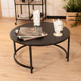 MEUBLE COSY Lot de 2 Tables Basses Gigognes Ronde avec roulettes Bout de Canapé en Bois et Cadre en Métal, Noir, 80x80x40/50x50x36cm