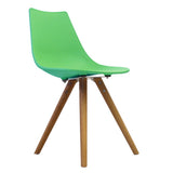 Scandi Retro Style Designer Chaise en plastique avec pieds en bois, menthe poivrée, H: 82cm W: 47.5cm D: 44cm. SEAT HEIGHT 48CM