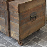 chemin_de_campagne Coffre à roulettes Malle en Bois Style Brocante 90 cm x 56 cm x 55 cm