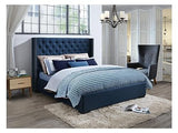 Vente-unique Lit avec tête de lit capitonnée - 160 x 200 cm - Tissu - Bleu - Massimo II