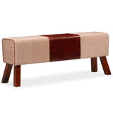 Festnight Banc Cuir Véritable Tabouret de Style Vintage Marron et Beige 120 x 30 x 45 cm