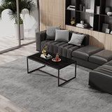 FATIVO Table Basse Marbre de Salon: Table Café Industrielle Rectangulaire Design Table Basse Noir Moderne Scantinave en Pierre Frittée Grand Plateau pour Salon Bureau Café - Noir 100x60x43cm
