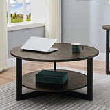 PADMA HOUSE Table basse ronde en bois massif, de salon, canapé, structure métal, à 2 étages, (vintage noir), ⌀85*45,5 cm, (1336)
