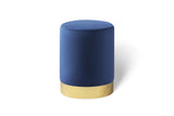 LIFA LIVING Pouf Salon en Velours 30 x 38 cm, Petit Tabouret Ottoman Bleu Royal avec Base en métal doré, pour la Chambre et la Cuisine