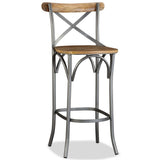 Festnight Tabouret de Bar Style Industriel en Bois de Manguier Massif et Acier Dossier Croisé