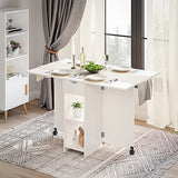 Meerveil Table à Manger Pliable, Table de Cuisine pour Petits Espaces avec 1 Tiroir et 2 Etagères de Rangement, pour Salle à Manger Cuisine, 72 x 120 x 75 cm, Blanc
