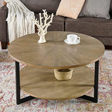 Padma House Table Basse Ronde en Bois Massif, Table de Salon, Table de canapé, Structure en métal, Table Basse à 2 étages, Table Basse,Facile à Monter