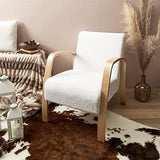 AltoBuy KAUPA - Fauteuil en Tissu Bouclettes Blanc Accoudoirs Bois