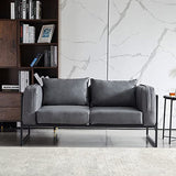 CLIPOP Fauteuil 2 places de style industriel en similicuir gris avec cadre en métal et coussins, petit canapé rembourré pour salon, salle à manger, chambre à coucher, bureau