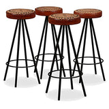 vidaXL 4X Tabouret de Bar Cuir Véritable et Toile Chaise Fauteuil de Bistrot