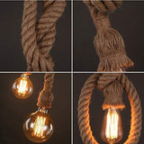 d.Stil Lustre Suspension en corde chanvre de double-tête E27*2 Douille Lumière pendante industrielle style rétro Creative Lampe réglable DIY pour salon café restaurant Hall (Jaune, 150cm)