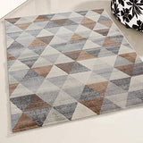 mynes Home Tapis moderne à poils courts en beige, gris, marron avec motif géométrique triangulaire, convient également comme tapis de salon et chambre d'enfant (120 x 170 cm)