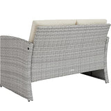 TecTake Salon de Jardin en Résine Tressée 4 Personnes, 1 Canapé, 2 Fauteuils, 1 Table avec Plateau en Verre, Coussins d’Assise et de Dossier Inclus (Gris Clair)