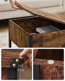 VASAGLE Table Basse, Table de Salon, avec Dessus Rabattable, Compartiment Fermé et Étagère Grillagée, Cadre en Métal, Style Industriel, 100 x 55 x 47 cm, Marron Rustique et Noir LCT230B01