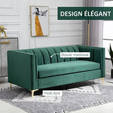 HOMCOM Canapé 3 Places Style Art Déco piètement Acier doré revêtement Velours Vert Sapin
