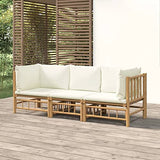 lvssiao Salon de jardin 3 pièces avec coussins blanc crème en bambou solide pour un usage quotidien