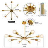 LynPon Sputnik Lustre Plafonnier Moderne 8 Lumières Or Laiton Industriel Vintage Suspension Luminaire pour Chambre Salon Cuisine Loft Salle À Manger