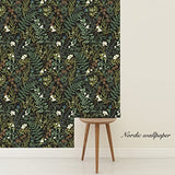 Bai You Mei Papier peint botanique noir et vert foncé pour chambre à coucher Boho Papier peint à décoller et à coller Motif plantes de la jungle