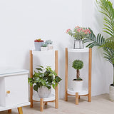 unho Porte Plante en Bambou, Etagère Plantes à 2 Niveaux Cache Pot sur Pied Plante Intérieur Lot de 2 Support Plantes Extérieur pour Salon Balcon Jardin Bureau, Blanc Charge Maximale 10kg*2