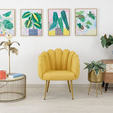 Baroni Home Fauteuil en Tissu avec Assise et Dossier Rembourrés, Fauteuil de Salon avec Jambes Dorées en Fer, Fauteuil Ergonomique et Confortable pour Chambre, Séjour, Bureau, Jaune, 67x64x77 cm
