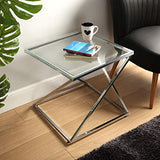 Versa Table Basse en Verre Table d'Appoint Auxiliaire pour Le Salon la Chambre ou la Cuisine Table de Chevet Dimensions Carrée (H x l x L) 51 x 51 x 51 cm Couleur argentée avec Finition chromée.