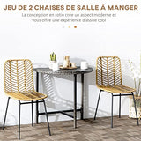 HOMCOM Lot de 2 chaises de Salle à Manger Design bohème en résine tressée Imitation rotin et piètement métal - 44 x 58 x 85 cm - Jaune