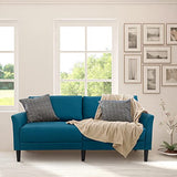 HOMCOM Canapé 3 Places Style Contemporain assises Larges Profondes accoudoirs courbés piètement effilé Bois hévéa Noir Polyester Bleu Canard