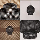 BUGUSX Suspension en Bambou Naturel et rotin Lustre en Bambou tissé Noir Abat-Jour en rotin en Osier Lampe à Tisser Lanterne Suspension Lampe Cuisine Île Éclairage Chambre Restaurant Décoration Lampe