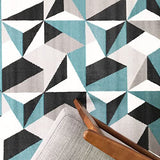 The Rug House Tapis de Salon Traditionnel Milan Motif Moderne Géométrique kaléidoscope Gris Argenté Crème Bleu Canard