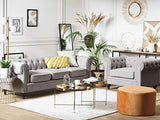 Beliani - Ensemble Canapé et Fauteuil - Chesterfield - 3 Places, en Tissu et Bois de Chêne, Gris Clair