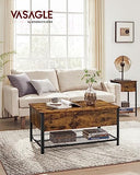 VASAGLE Table Basse, Table de Salon, avec Dessus Rabattable, Compartiment Fermé et Étagère Grillagée, Cadre en Métal, Style Industriel, 100 x 55 x 47 cm, Marron Rustique et Noir LCT230B01